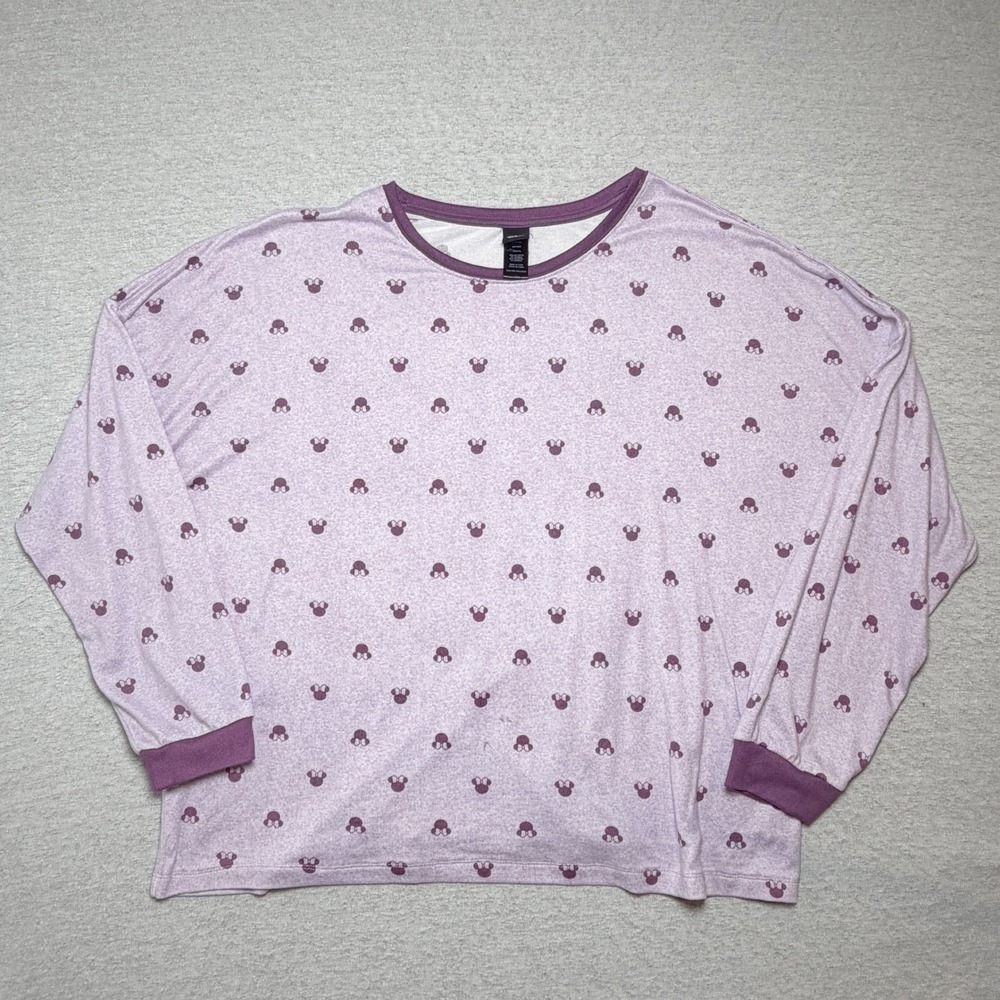 Disney Womens Top XXL Purple Minnie Mouse All Over Print Long Sleeve Relaxed Fit